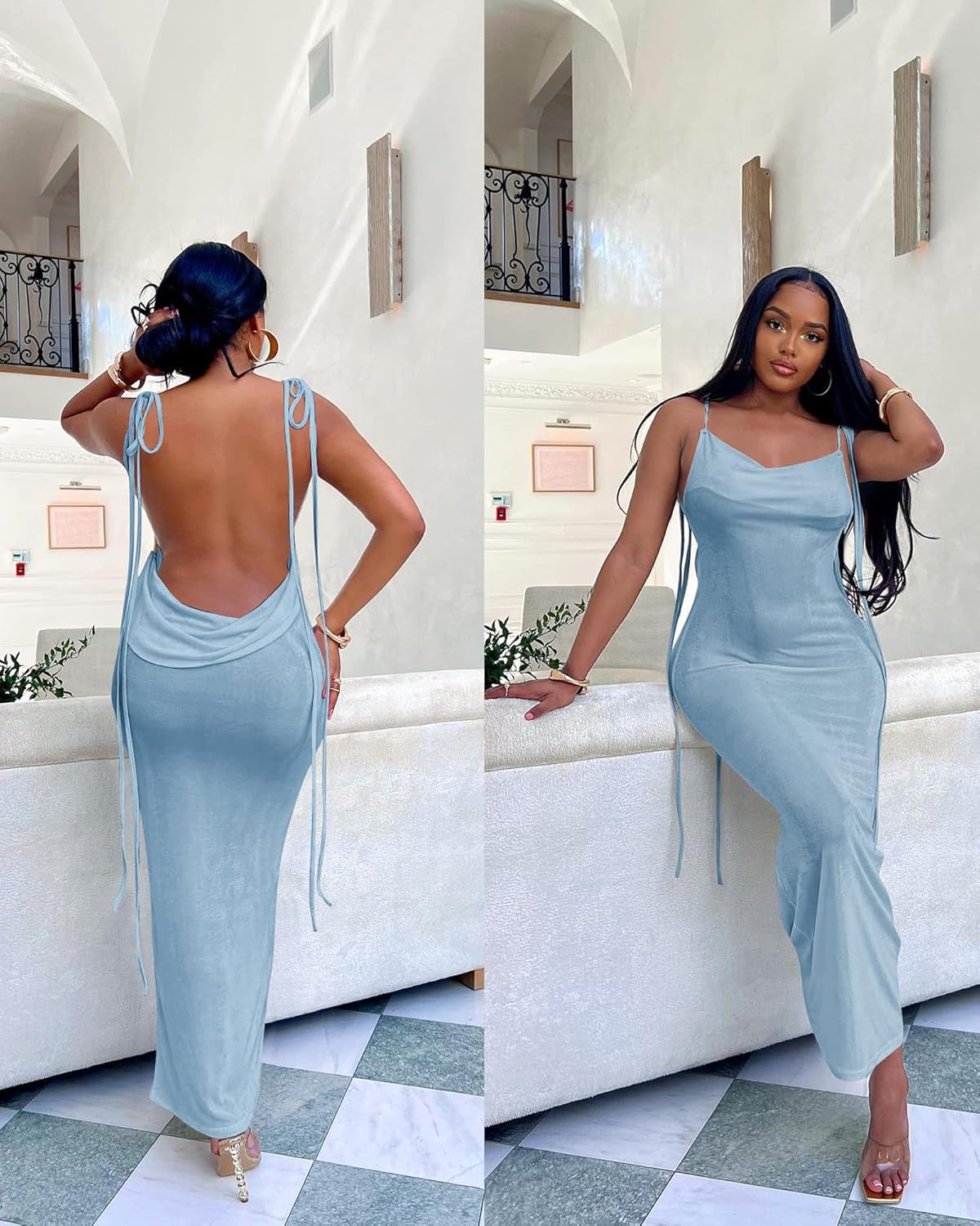 Elegant Backless Cowl Neck Maxi Dress™